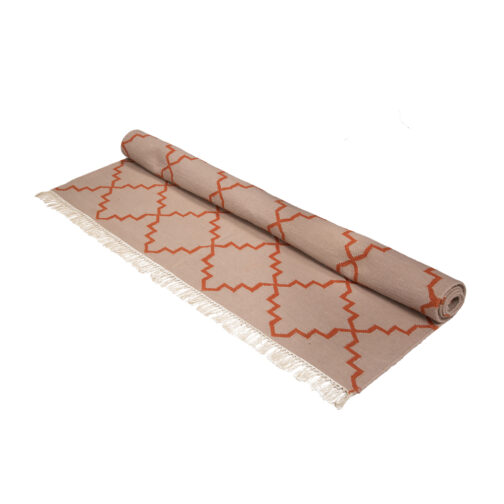 Jaipuri Cotton Dhurries Kilim Rugs Hand Made Modern 4x6 Ft Beige - Image 4