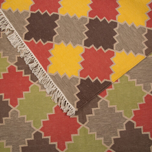 Jaipuri Cotton Kilim Dhurries Hand Made Modern Design 4x6 Ft Multi Color - Image 3