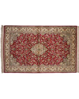 Hand Made Kashmiri Silk Traditional Design Carpet For Living Room 3×5 Ft Red