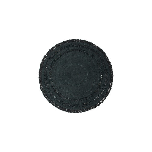 Jute Made Traditional Design Carpet  For Living Room 5x5 Ft Black Round