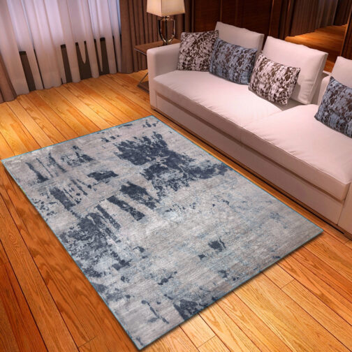 Hand Knotted Bamboo Silk Modern Carpet Rugs For Home 8x10 Ft Black and Grey