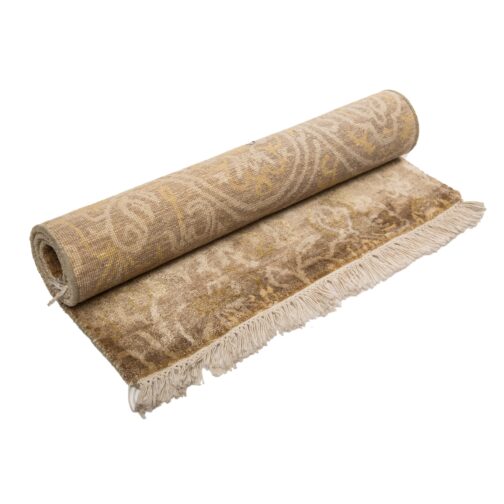 Hand Knotted Pure Silk BT Design Rugs Carpets For Living Room 2x3 Ft Gold - Image 4