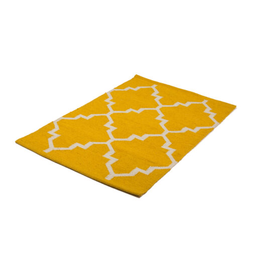 Kilim Wool and Cotton Durries Hand Made Carpet Rugs For Living Room 2x3 Ft Yellow - Image 3