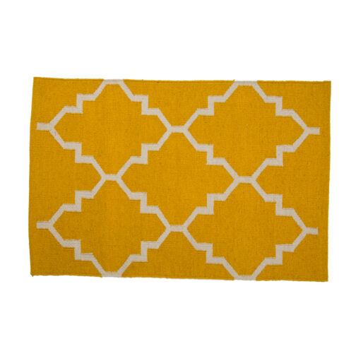Kilim Wool and Cotton Durries Hand Made Carpet Rugs For Living Room 2x3 Ft Yellow