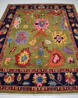 Contemporary Oushak Rug, Hand Knotted Vintage Turkish Colorful Floral Rug COR-17
