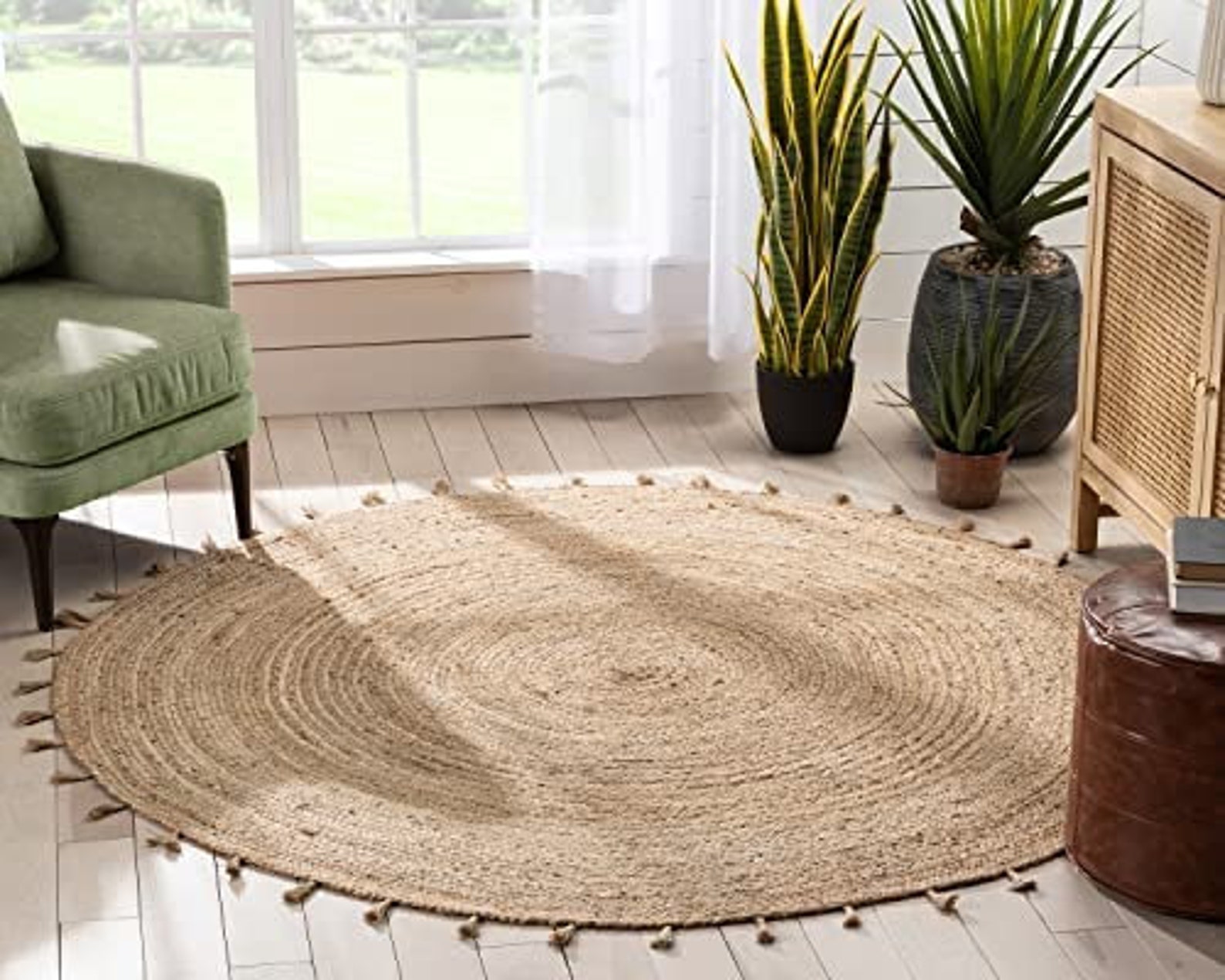 Handmade Round Jute Area Rug, Natural Jute Braided Custom Rugs RJR-06 - Image 5
