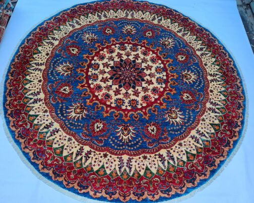 Oriental Round Area Rug, Hand Knotted 100% Wool Round Rug, Floral Rug Multi Size 08