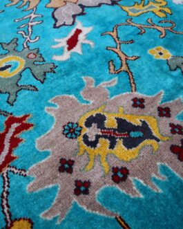 Contemporary Oushak Rug, Hand Knotted Vintage Turkish Colorful Floral Rug COR-26