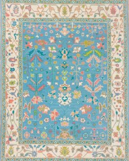 Hand Knotted Turkish Oushak Carpets, Vintage Turkish Colorful Floral Rug OR182