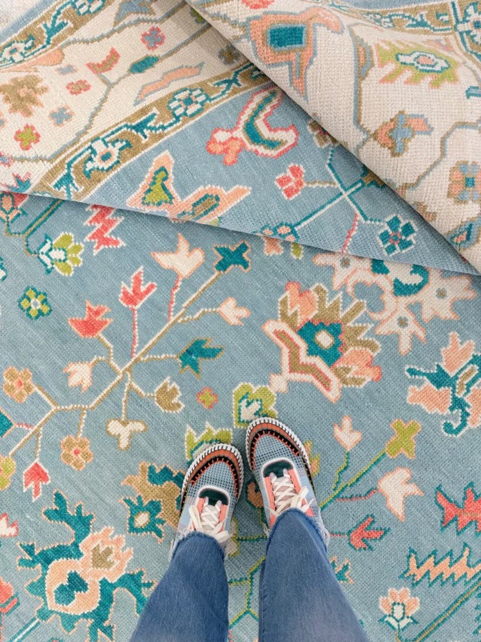 Hand Knotted Turkish Oushak Carpets, Vintage Turkish Colorful Floral Rug OR182 - Image 2