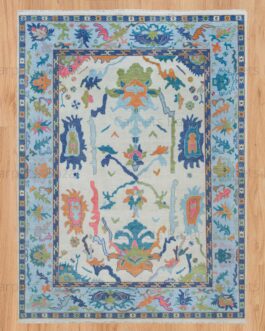 Hand Knotted Turkish Oushak Carpets, Vintage Turkish Colorful Floral Rug OR198