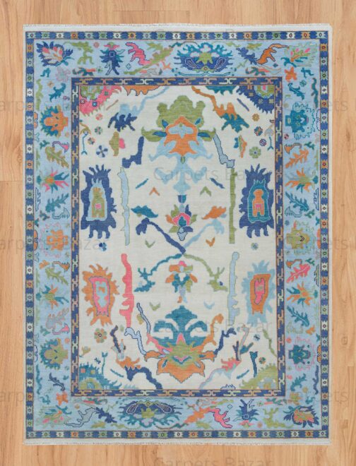 Hand Knotted Turkish Oushak Carpets, Vintage Turkish Colorful Floral Rug OR198