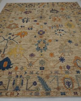 Hand Knotted Turkish Oushak Carpets, Vintage Turkish Colorful Floral Rug OR200