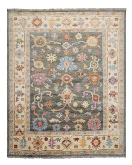 Hand Knotted Turkish Oushak Carpets, Vintage Turkish Colorful Floral Rug OR194