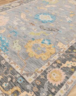 Hand Knotted Turkish Oushak Carpets, Vintage Turkish Colorful Floral Rug OR185