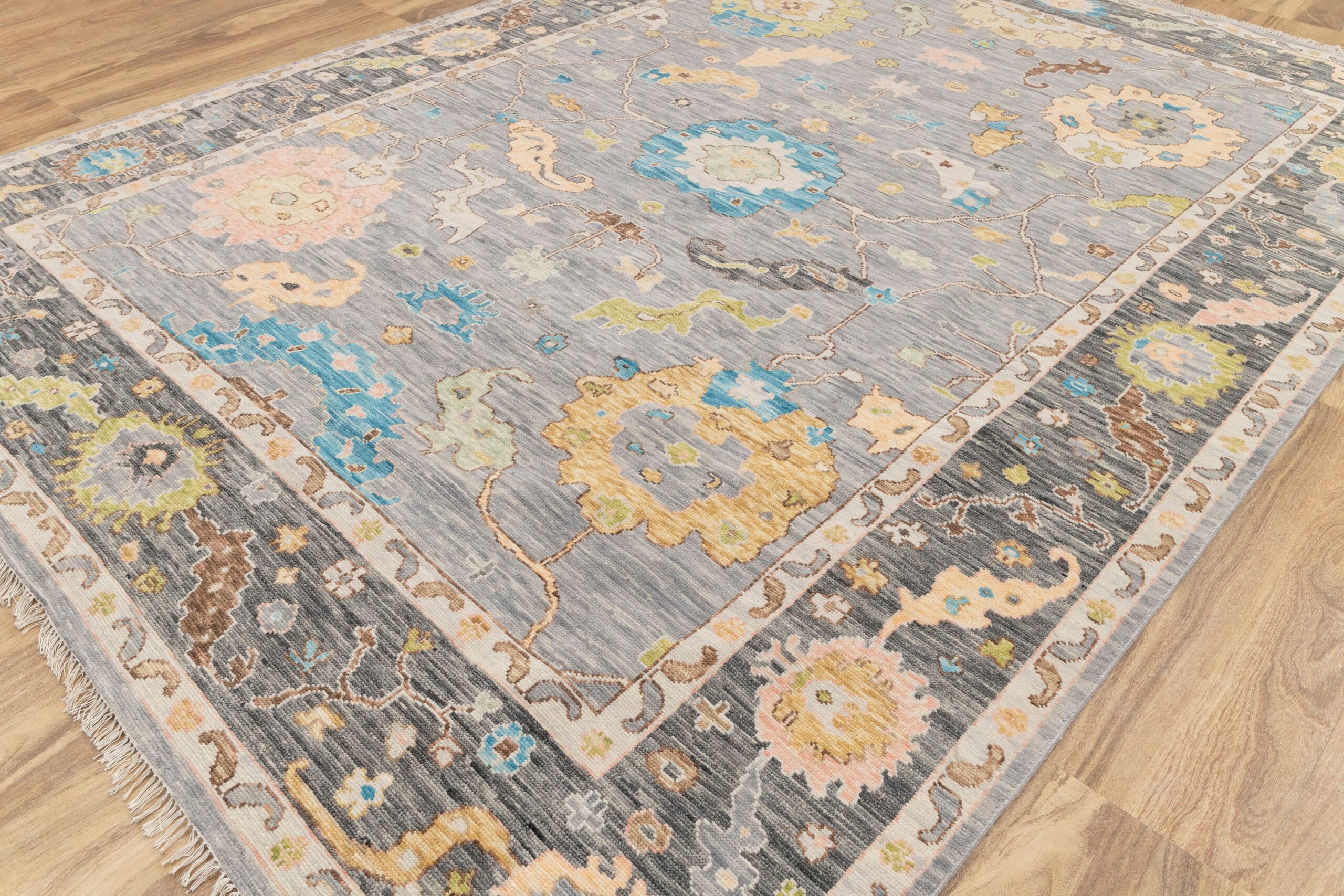 Hand Knotted Turkish Oushak Carpets, Vintage Turkish Colorful Floral Rug OR185 - Image 2