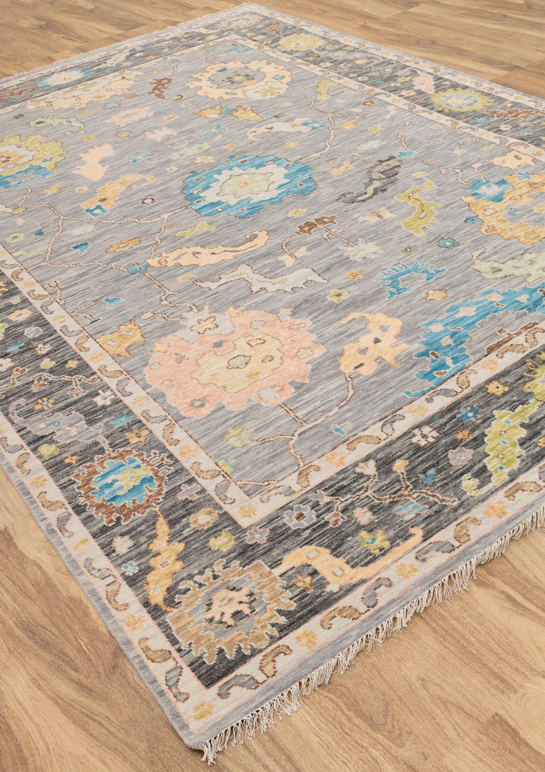 Hand Knotted Turkish Oushak Carpets, Vintage Turkish Colorful Floral Rug OR185 - Image 5