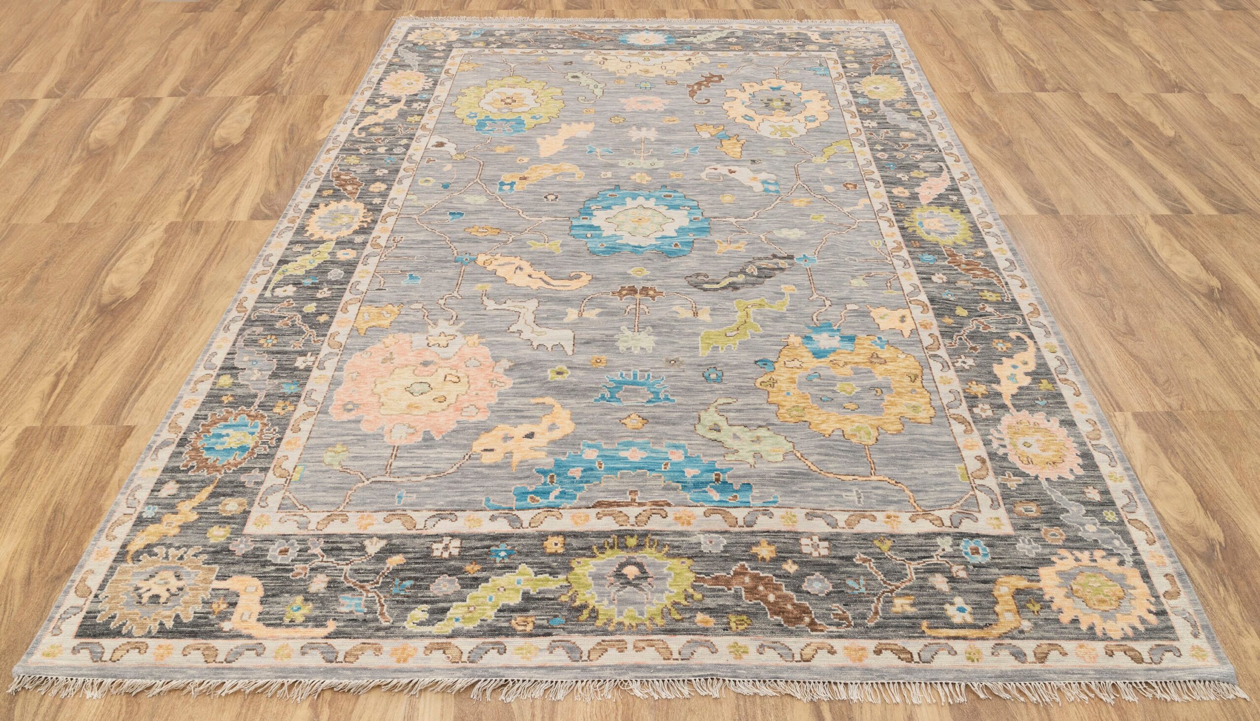 Hand Knotted Turkish Oushak Carpets, Vintage Turkish Colorful Floral Rug OR185 - Image 6