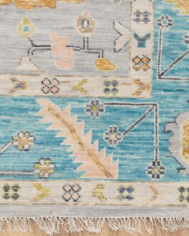 Hand Knotted Turkish Oushak Carpets, Vintage Turkish Colorful Floral Rug OR186